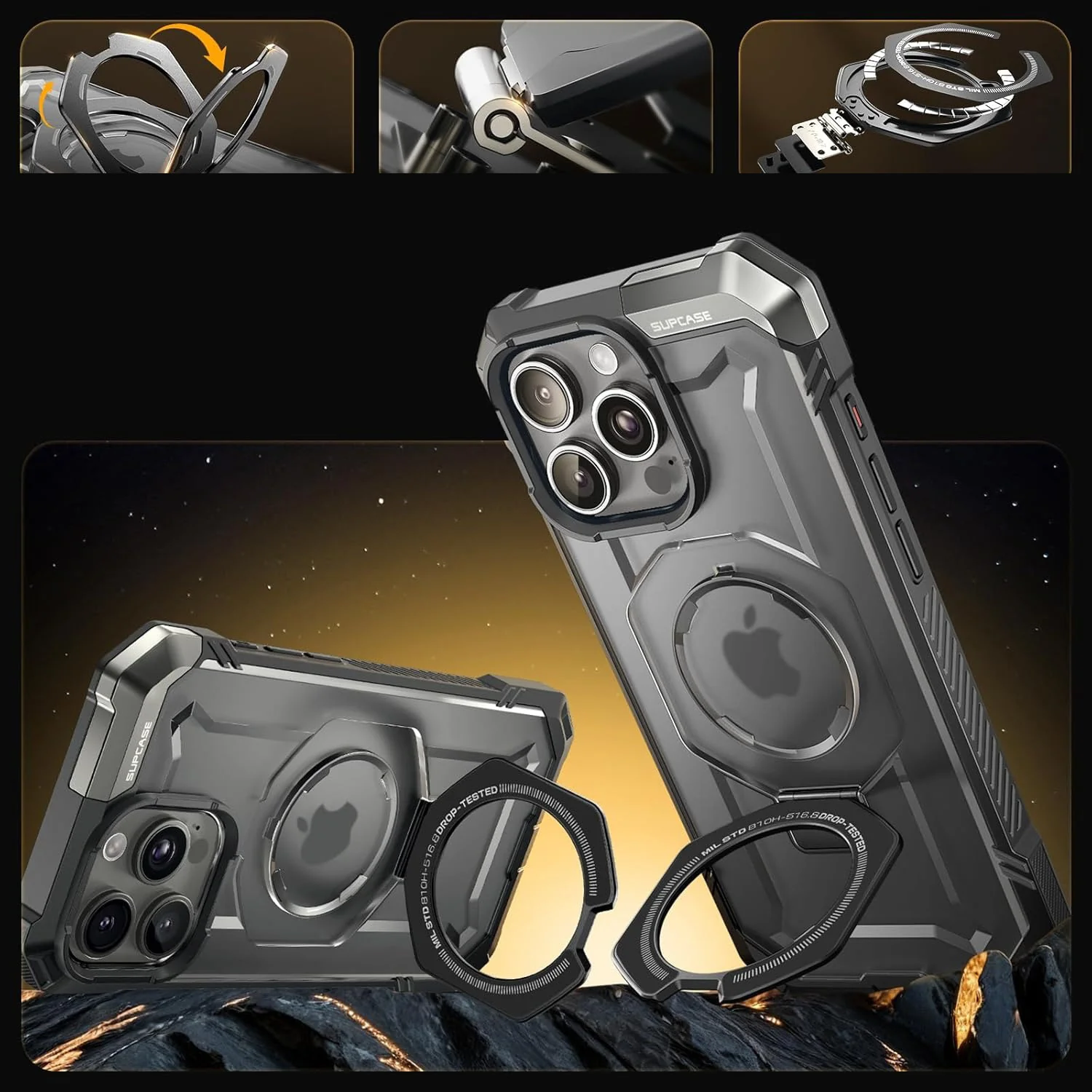 Handyhülle für iPhone 16 Pro, Supcase UB Grip Mag mit MagSafe (CC), Grau-Transparent - Image 6