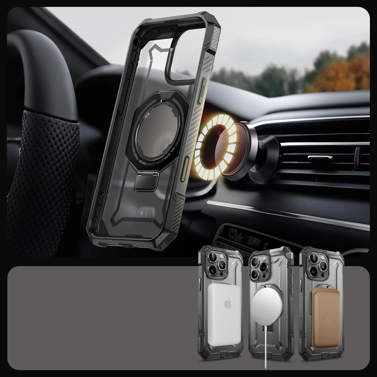 Handyhülle für iPhone 16 Pro, Supcase UB Grip Mag mit MagSafe (CC), Grau-Transparent - Image 7