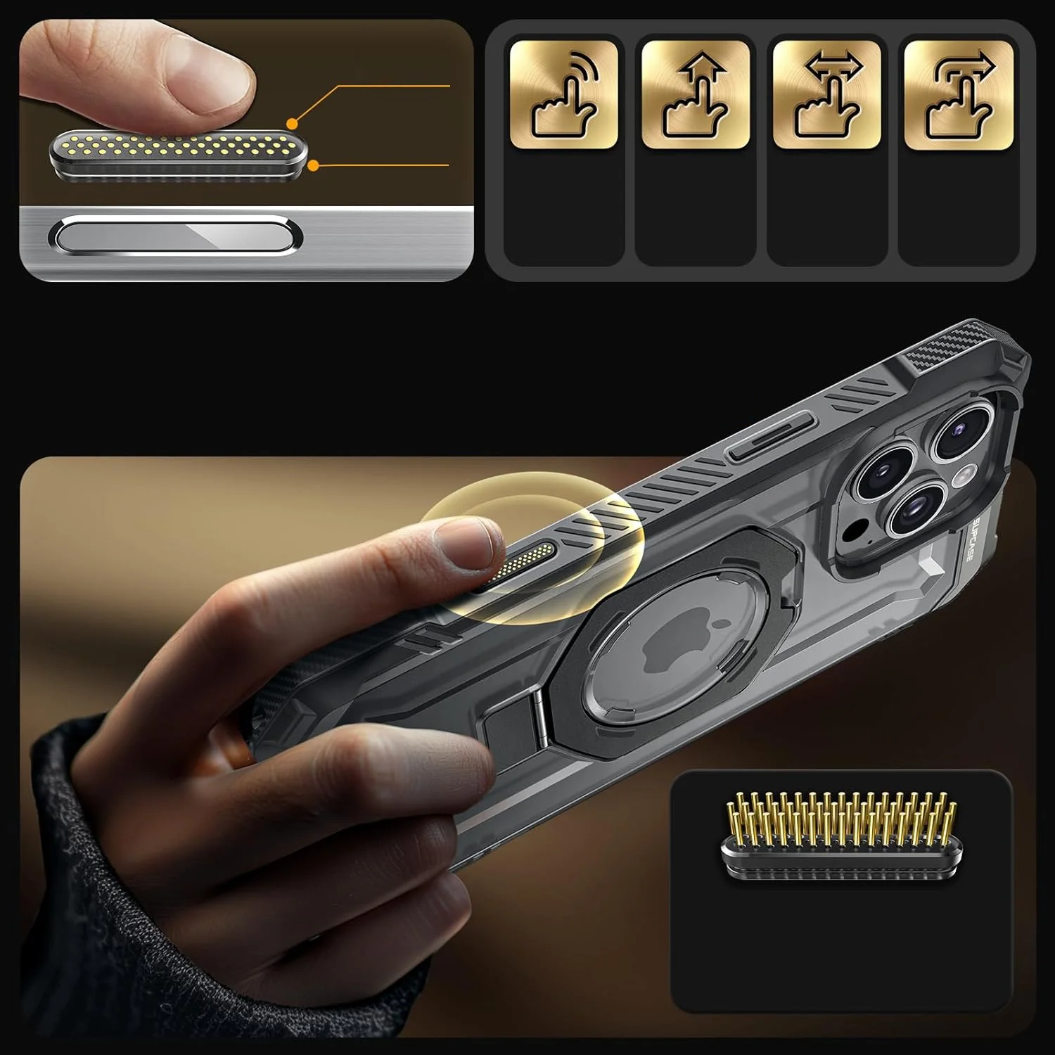 Handyhülle für iPhone 16 Pro, Supcase UB Grip Mag mit MagSafe (CC), Grau-Transparent - Image 9