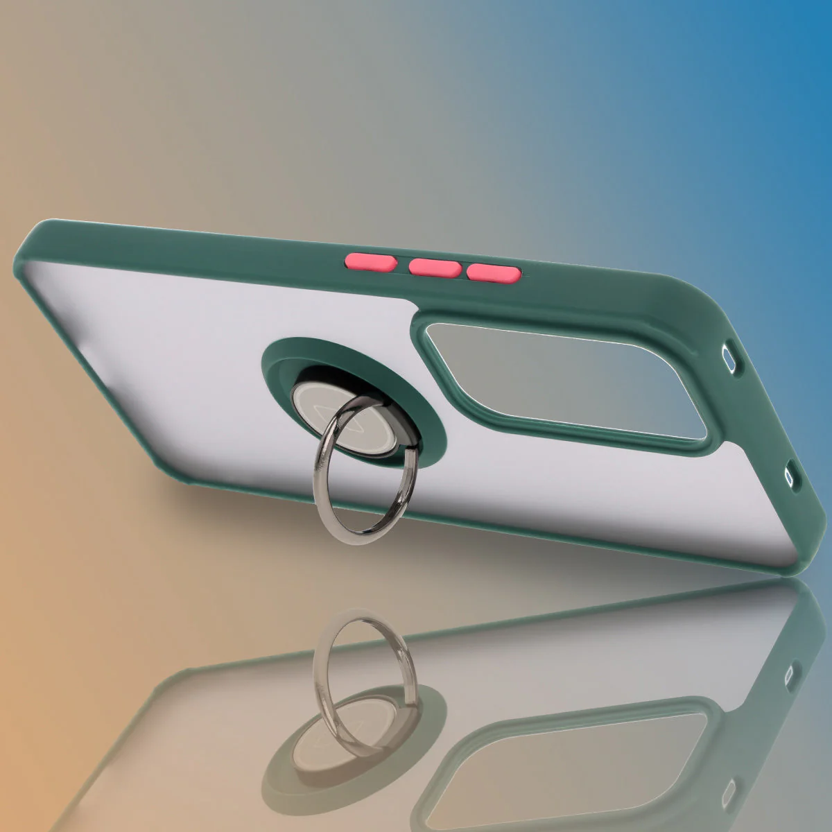 Handyhülle mit Fingergriff für Oppo Reno 12 Pro, Bizon Case Hybrid Ring, getönt mit dunkelgrünem Rahmen - Image 6