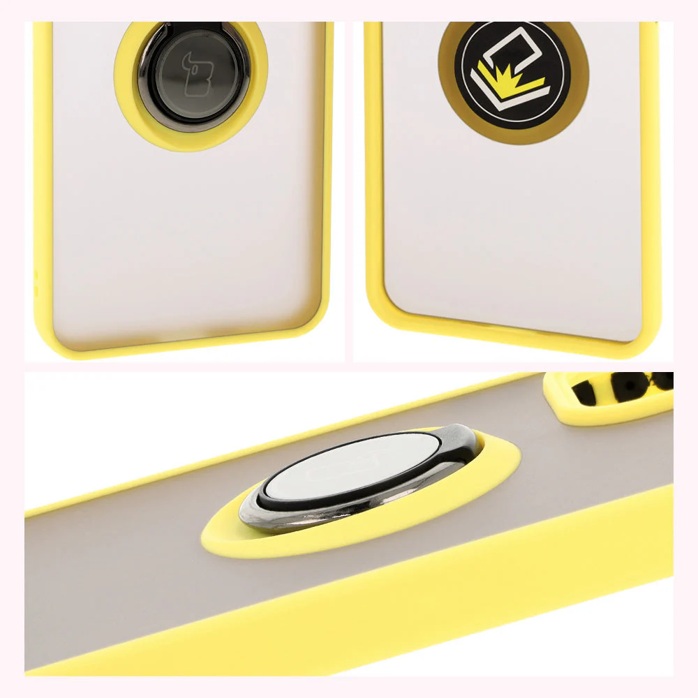 Handyhülle mit Fingergriff für Oppo Reno 12 Pro, Bizon Case Hybrid Ring, getönt mit gelbem Rahmen - Image 4