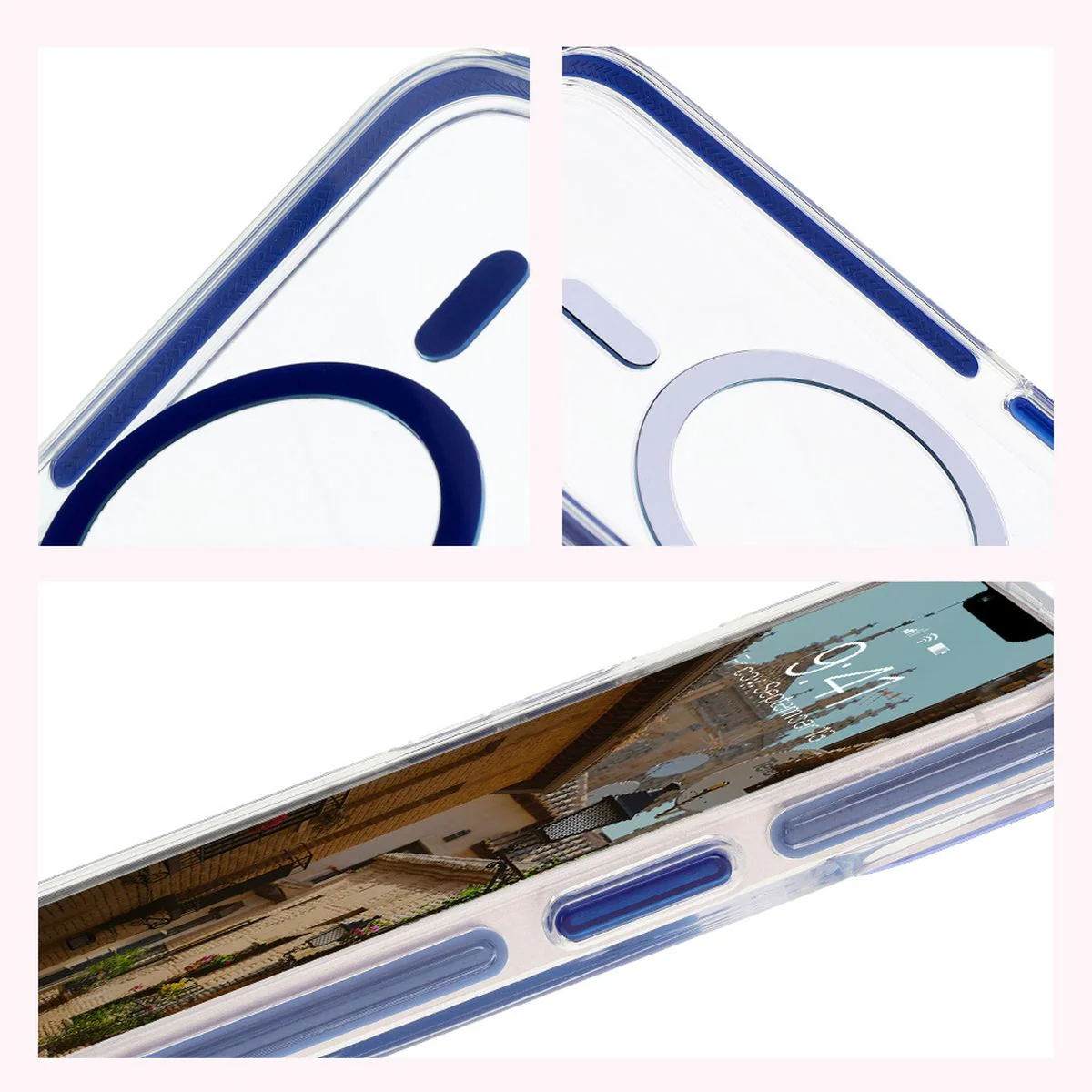 Handyhülle mit Magnetring für iPhone 14/13, Bizon Case Marco, Transparent mit blauem Rahmen - Image 5