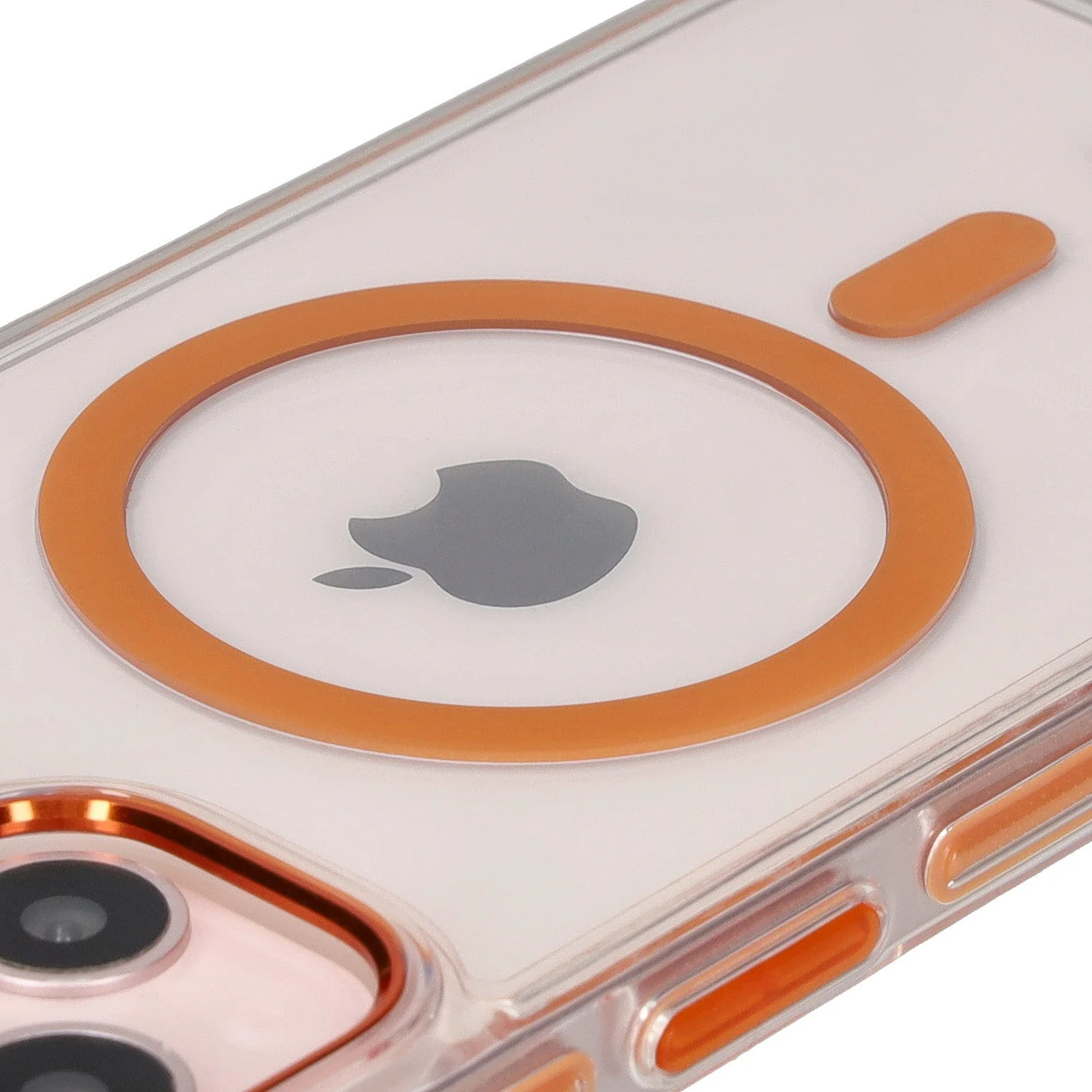 Handyhülle mit Magnetring für iPhone 14/13, Bizon Case Marco, Transparent mit orangem Rahmen - Image 3