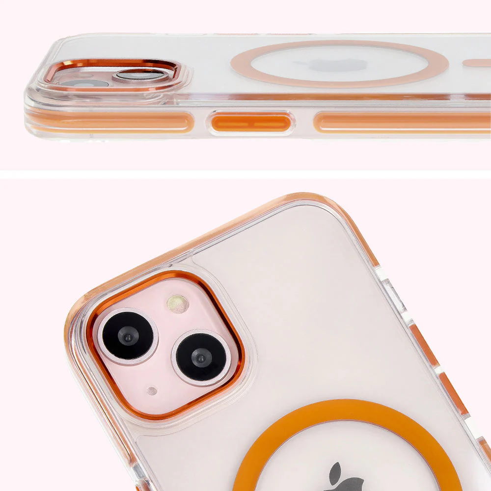 Handyhülle mit Magnetring für iPhone 14/13, Bizon Case Marco, Transparent mit orangem Rahmen - Image 4