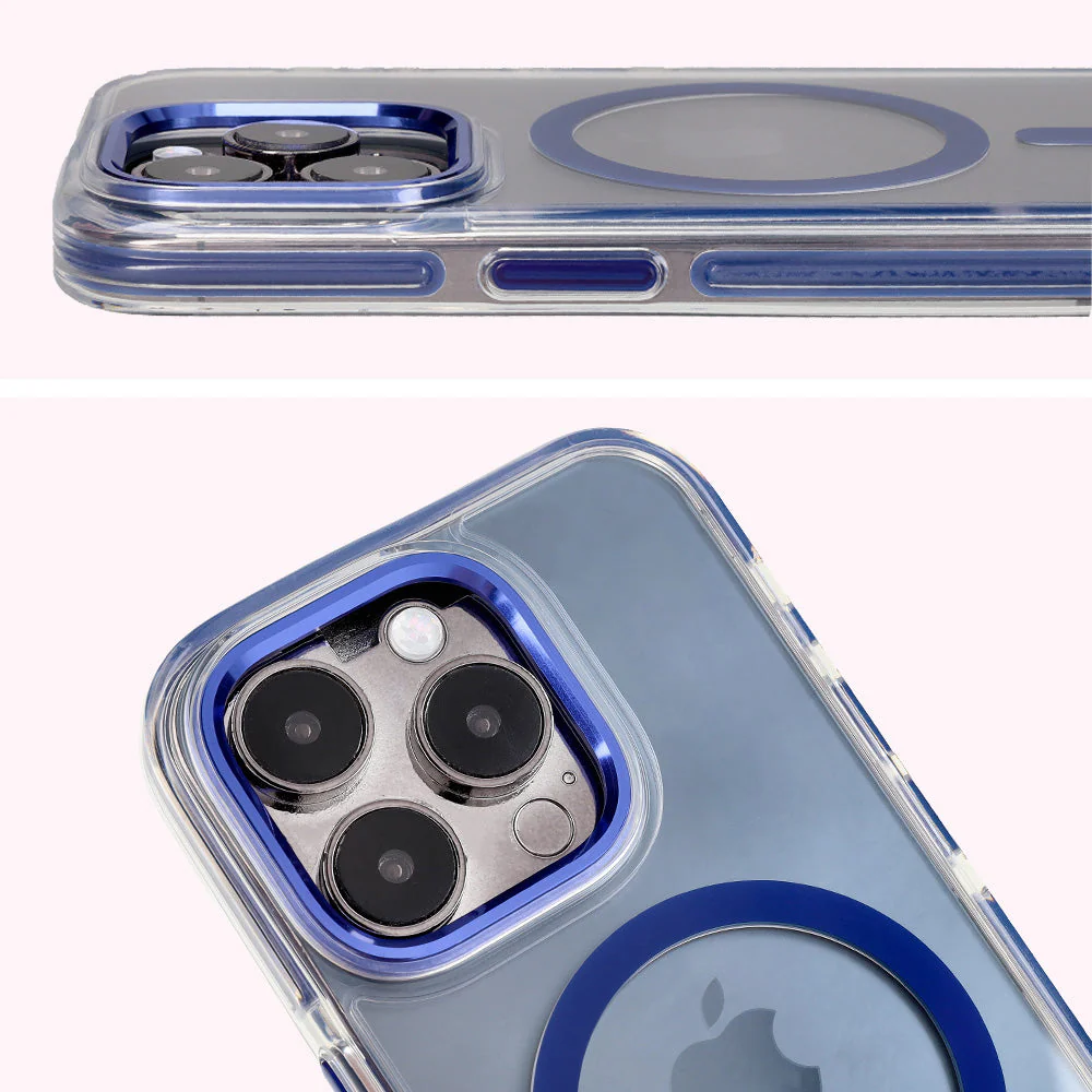 Handyhülle mit Magnetring für iPhone 15 Pro, Bizon Case Marco, Transparent mit blauem Rahmen - Image 4