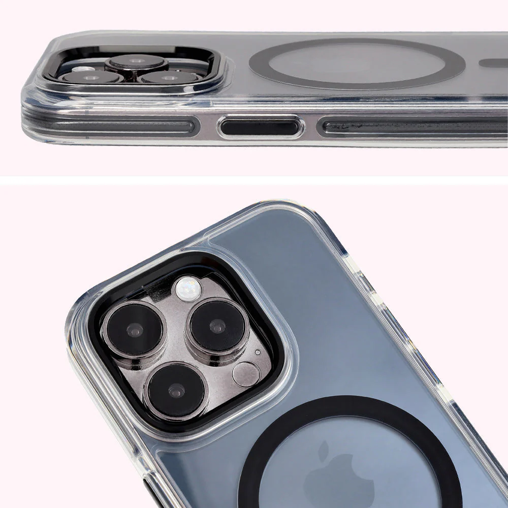 Handyhülle mit Magnetring für iPhone 15 Pro, Bizon Case Marco, Transparent mit schwarzem Rahmen - Image 4