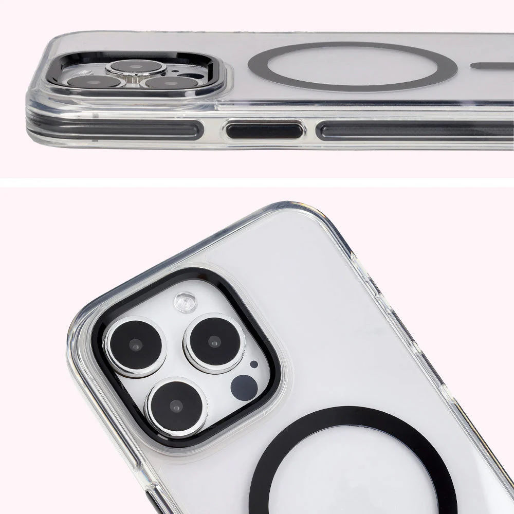 Handyhülle mit Magnetring für iPhone 15 Pro Max, Bizon Case Marco, Transparent mit schwarzem Rahmen - Image 4