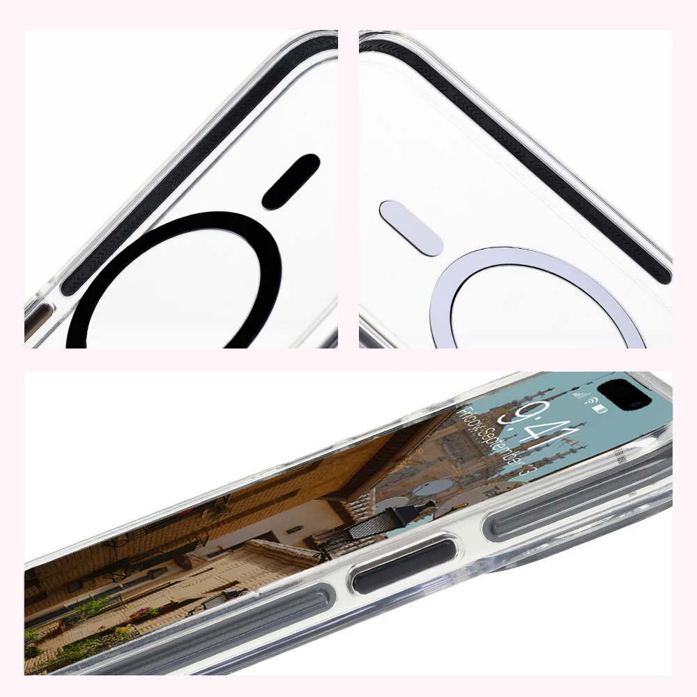 Handyhülle mit Magnetring für iPhone 15 Pro Max, Bizon Case Marco, Transparent mit schwarzem Rahmen - Image 5