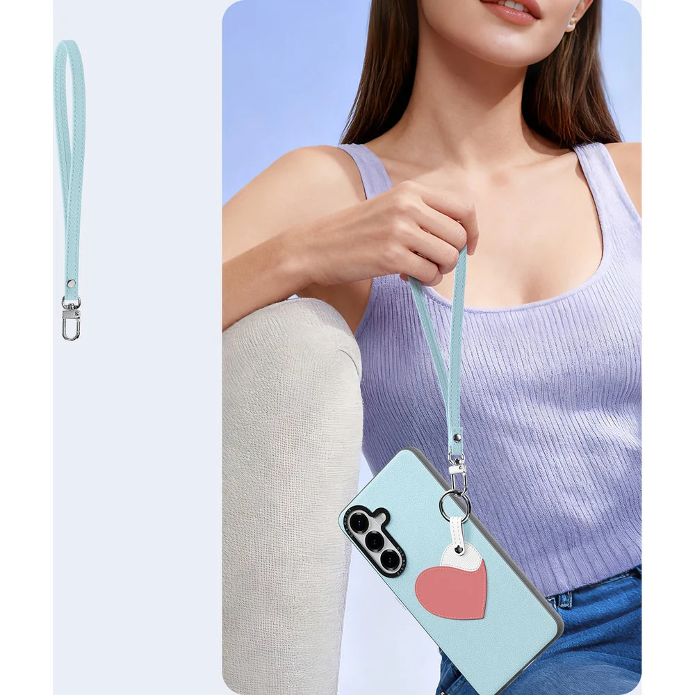 Handyhülle mit Trageband für Galaxy S26, Dux Ducis Luvy, Blau mit Rosa Herz - Image 5