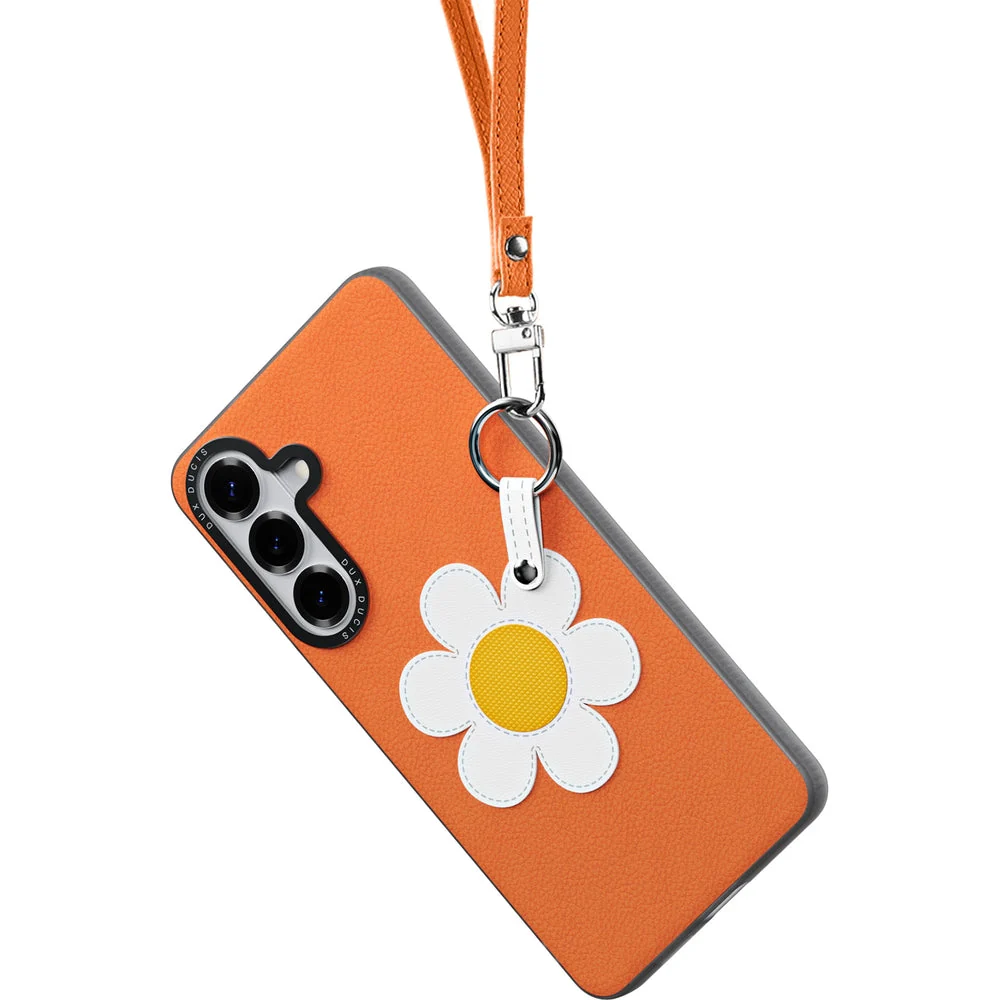 Handyhülle mit Trageband für Galaxy S26, Dux Ducis Luvy, Orange mit Gänseblümchen - Image 3