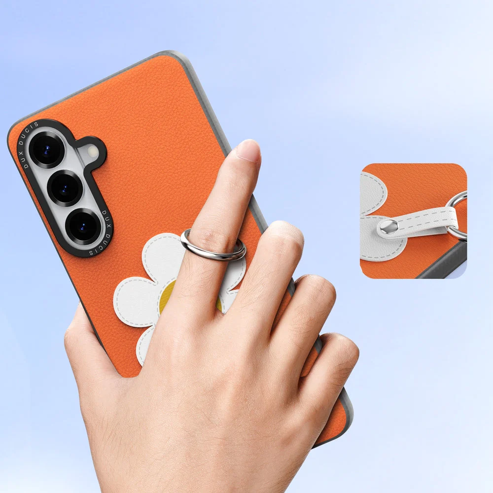 Handyhülle mit Trageband für Galaxy S26, Dux Ducis Luvy, Orange mit Gänseblümchen - Image 4