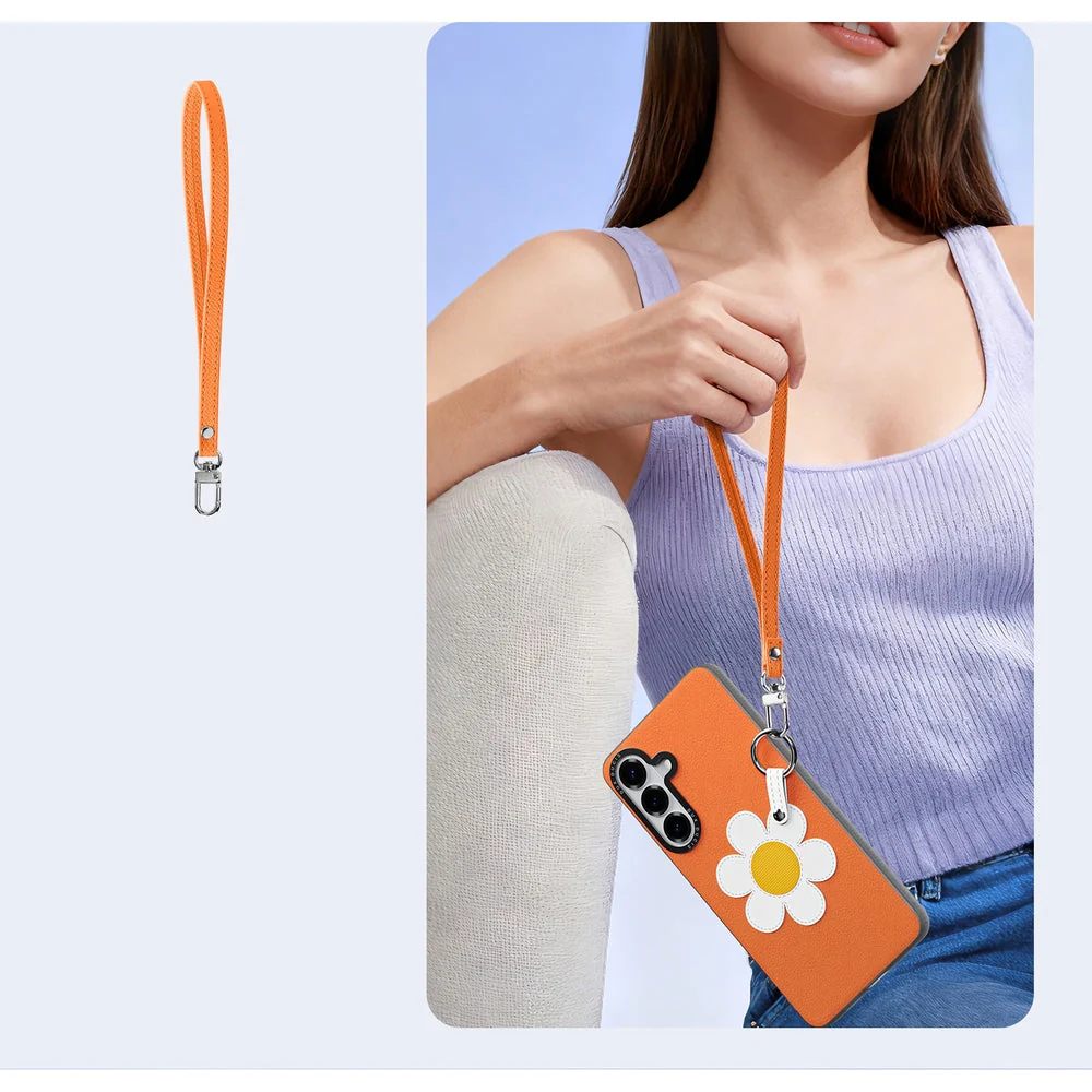 Handyhülle mit Trageband für Galaxy S26, Dux Ducis Luvy, Orange mit Gänseblümchen - Image 5