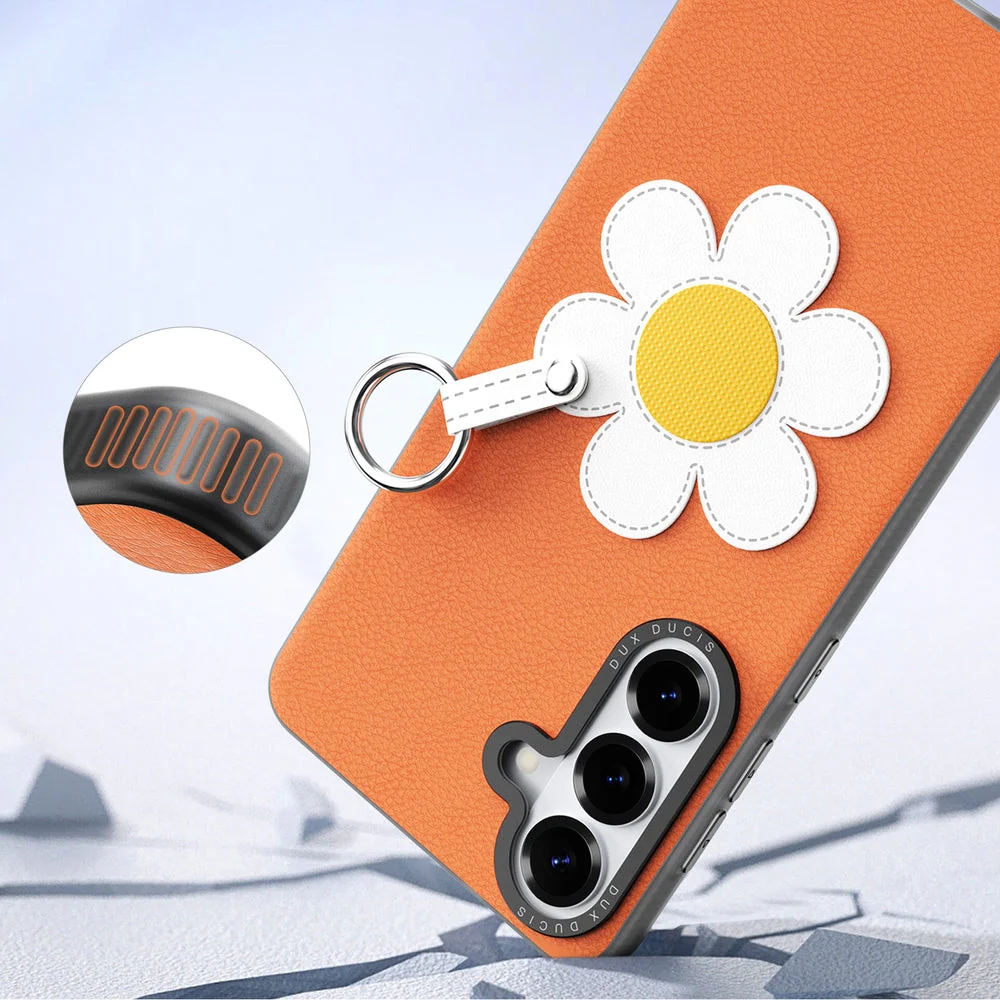 Handyhülle mit Trageband für Galaxy S26, Dux Ducis Luvy, Orange mit Gänseblümchen - Image 7