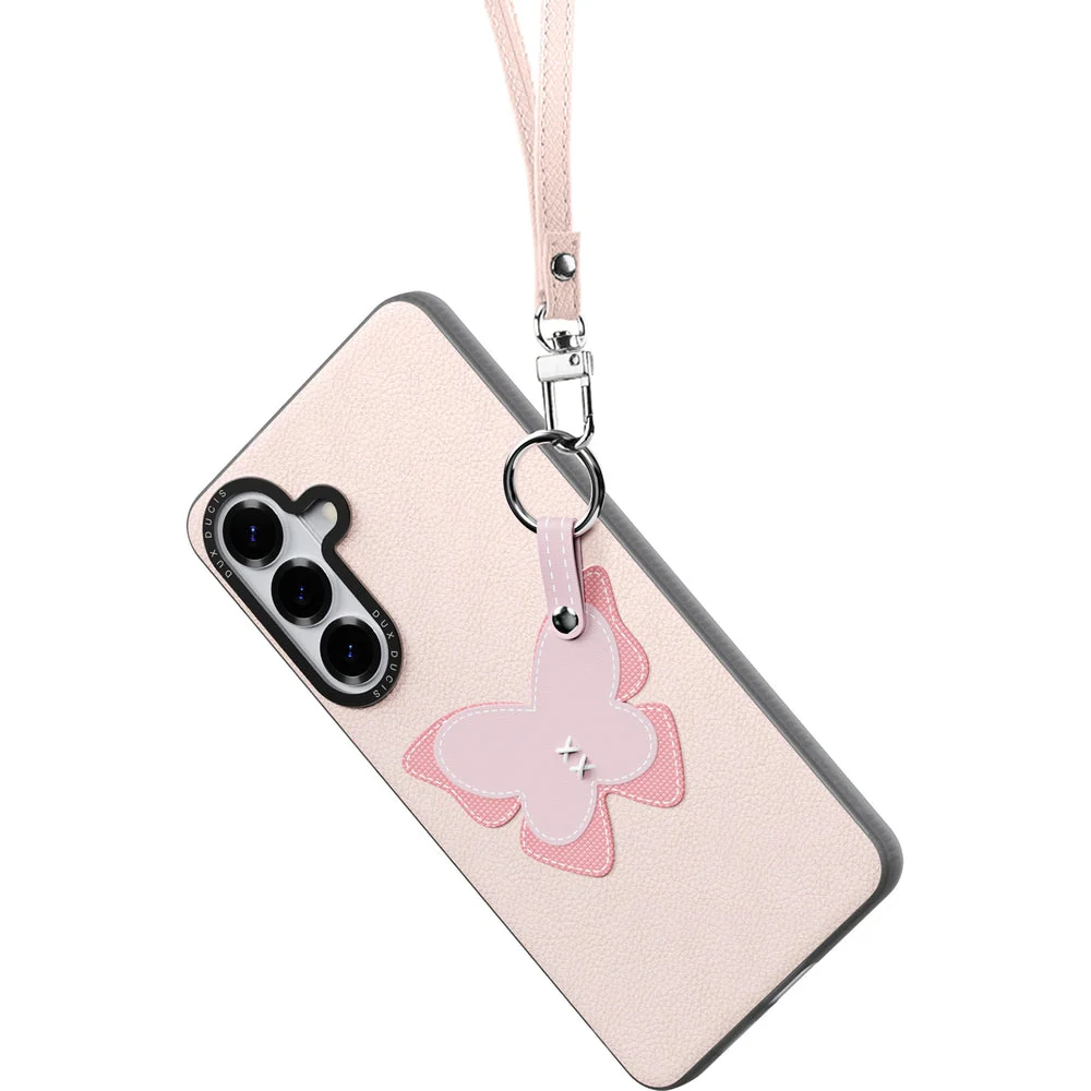 Handyhülle mit Trageband für Galaxy S26, Dux Ducis Luvy, Rosa mit Schmetterling - Image 3