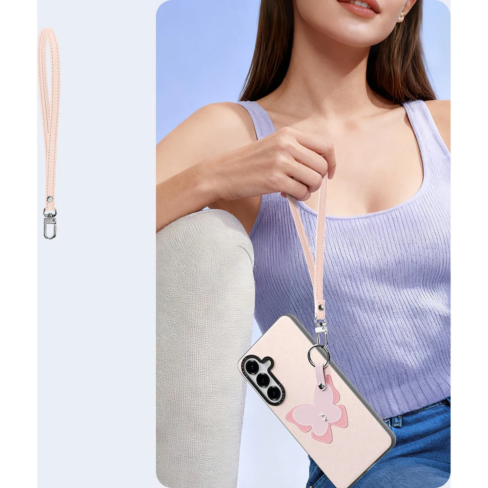 Handyhülle mit Trageband für Galaxy S26, Dux Ducis Luvy, Rosa mit Schmetterling - Image 5