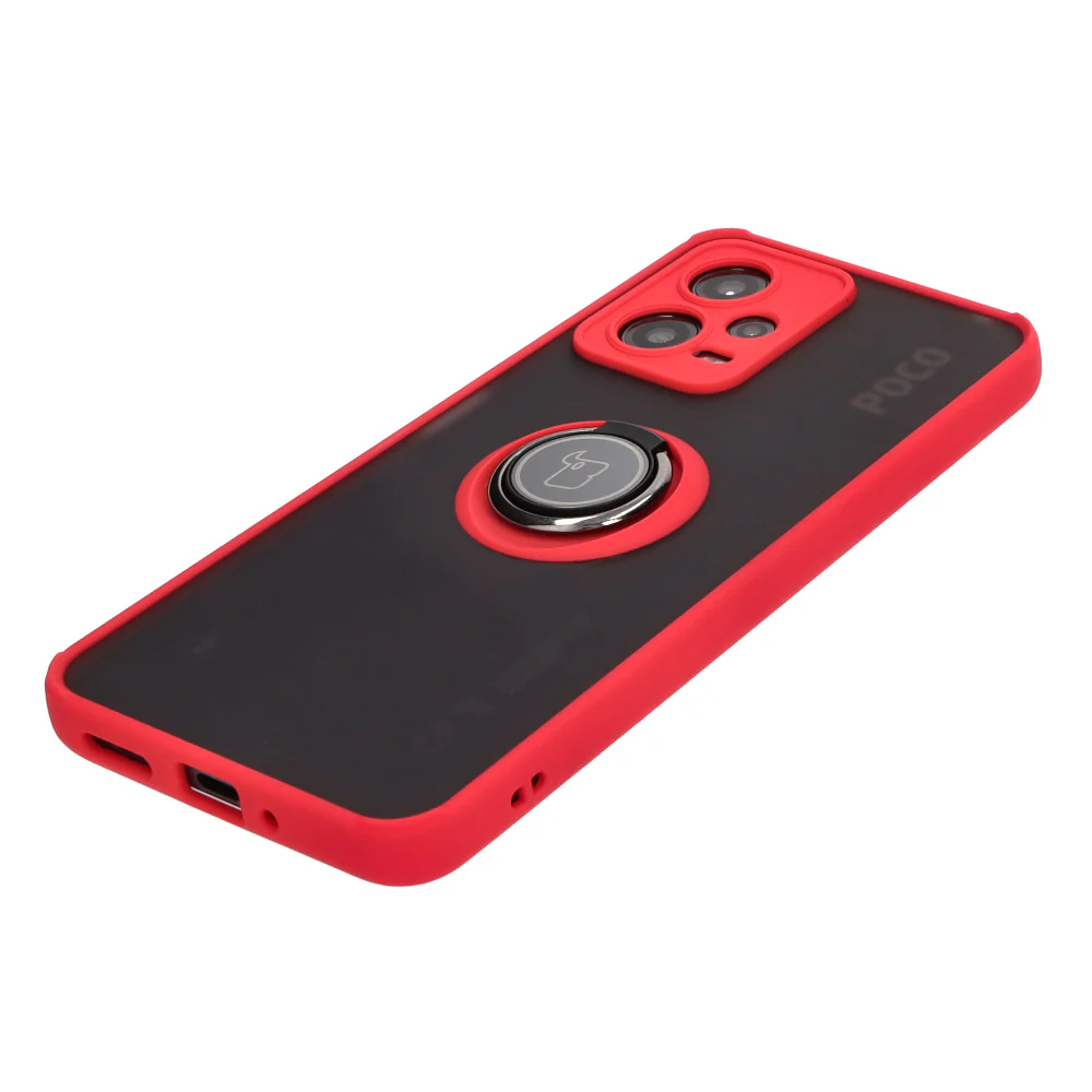 Handyhülle mit Fingergriff für Xiaomi Poco X5 / Redmi Note 12 5G, Bizon Case Hybrid Ring, getönt mit rotem Rahmen - Image 3