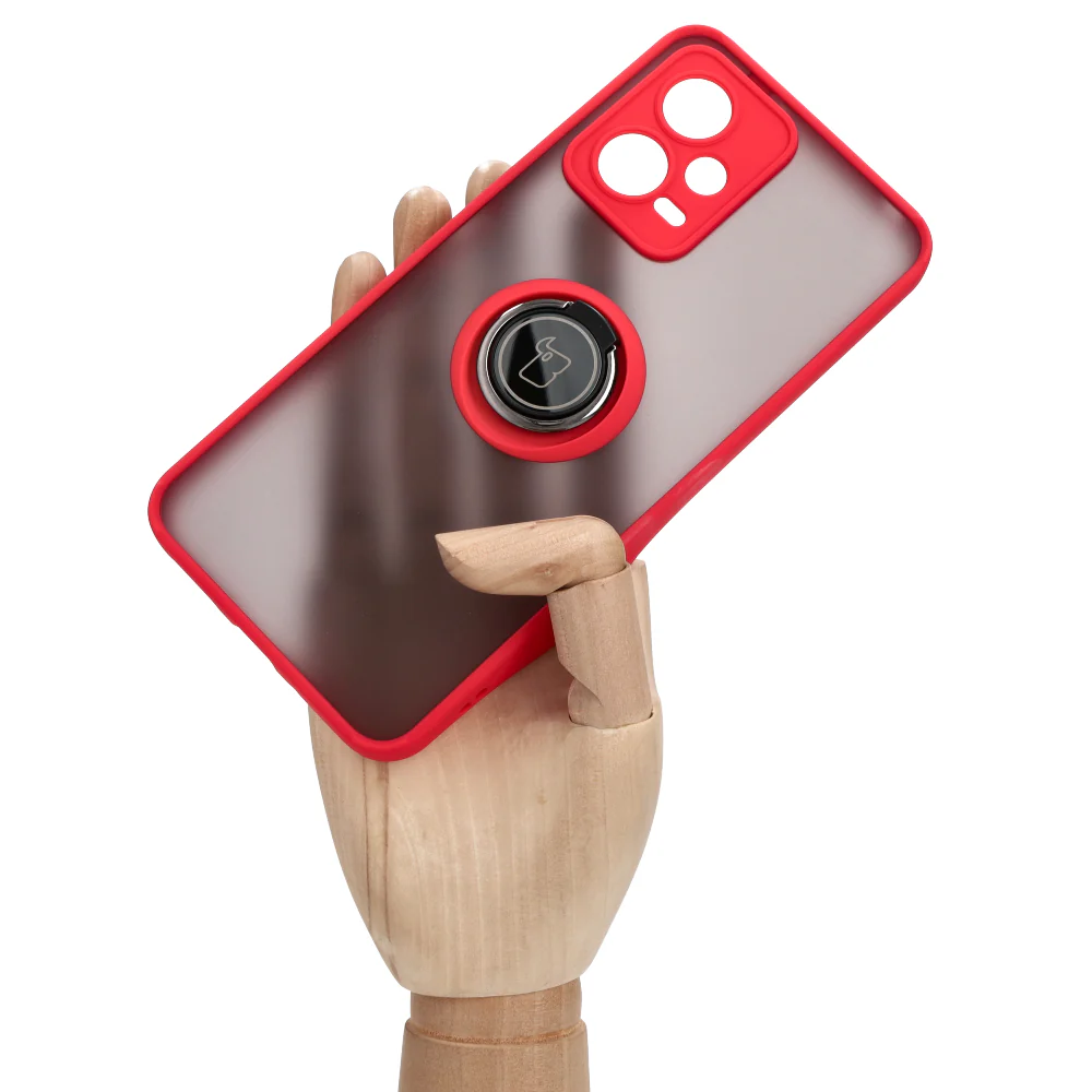 Handyhülle mit Fingergriff für Xiaomi Poco X5 / Redmi Note 12 5G, Bizon Case Hybrid Ring, getönt mit rotem Rahmen - Image 6