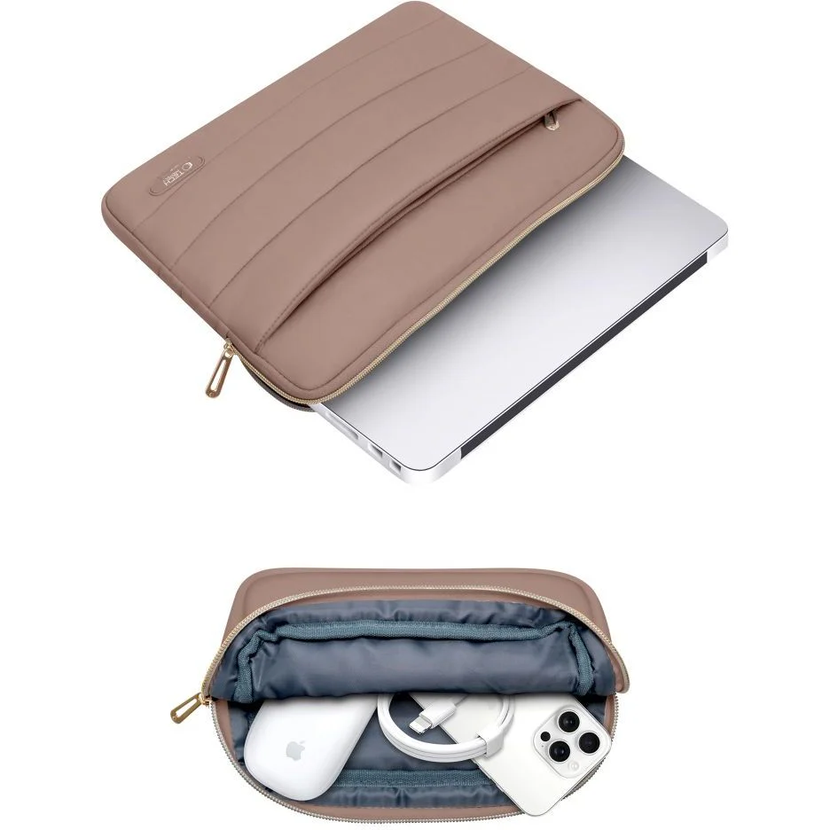 Schutzhülle für Laptop 13" - 14" + kleine Zubehörtasche, Tech-Protect Puffy, Braun - Image 5