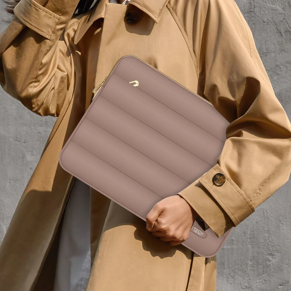 Schutzhülle für Laptop 13" - 14" + kleine Zubehörtasche, Tech-Protect Puffy, Braun - Image 8