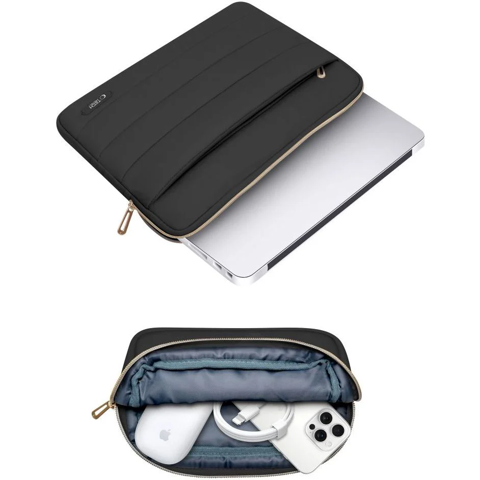 Schutzhülle für Laptop 13" - 14" + kleine Zubehörtasche, Tech-Protect Puffy, Schwarz - Image 5