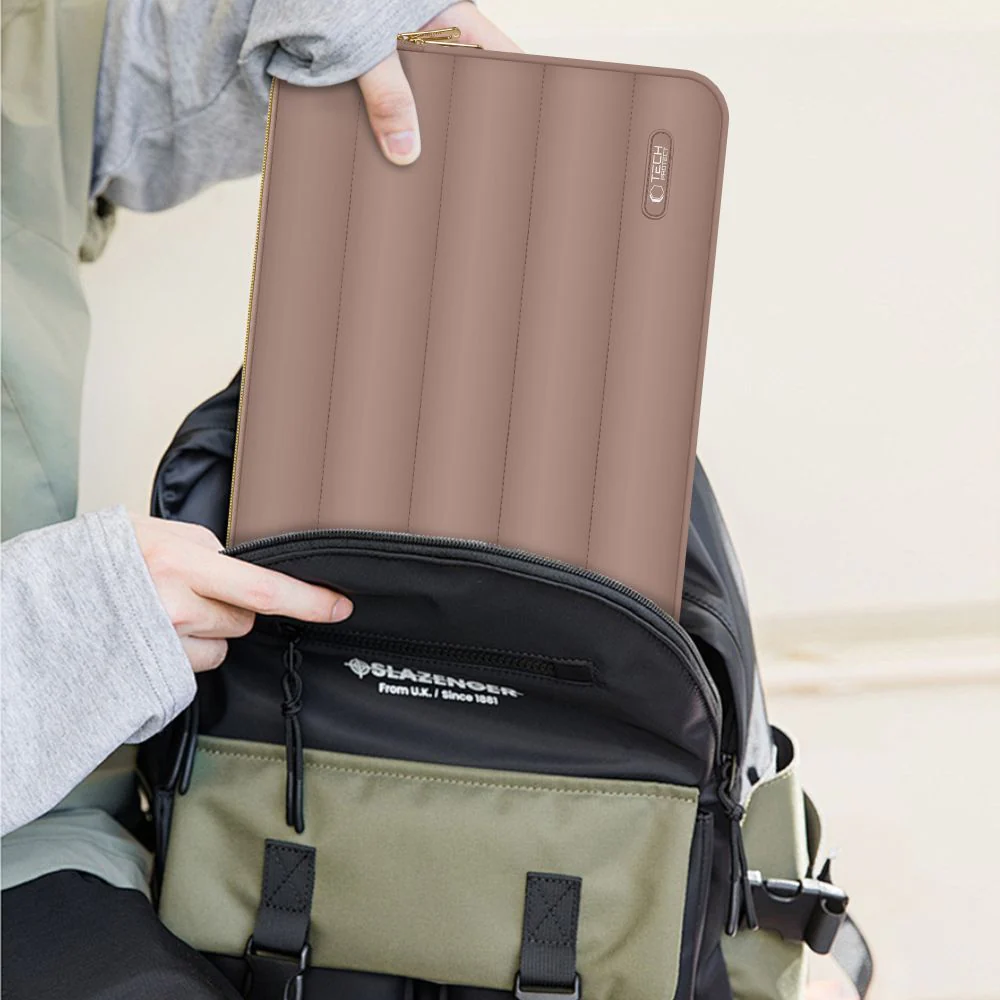 Schutzhülle für Laptop 15" - 16" + kleine Zubehörtasche, Tech-Protect Puffy, Braun - Image 6