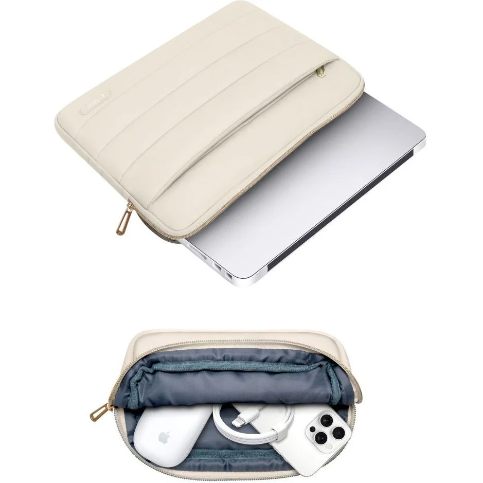 Schutzhülle für Laptop 15" - 16" + kleine Zubehörtasche, Tech-Protect Puffy, Hellbeige - Image 5