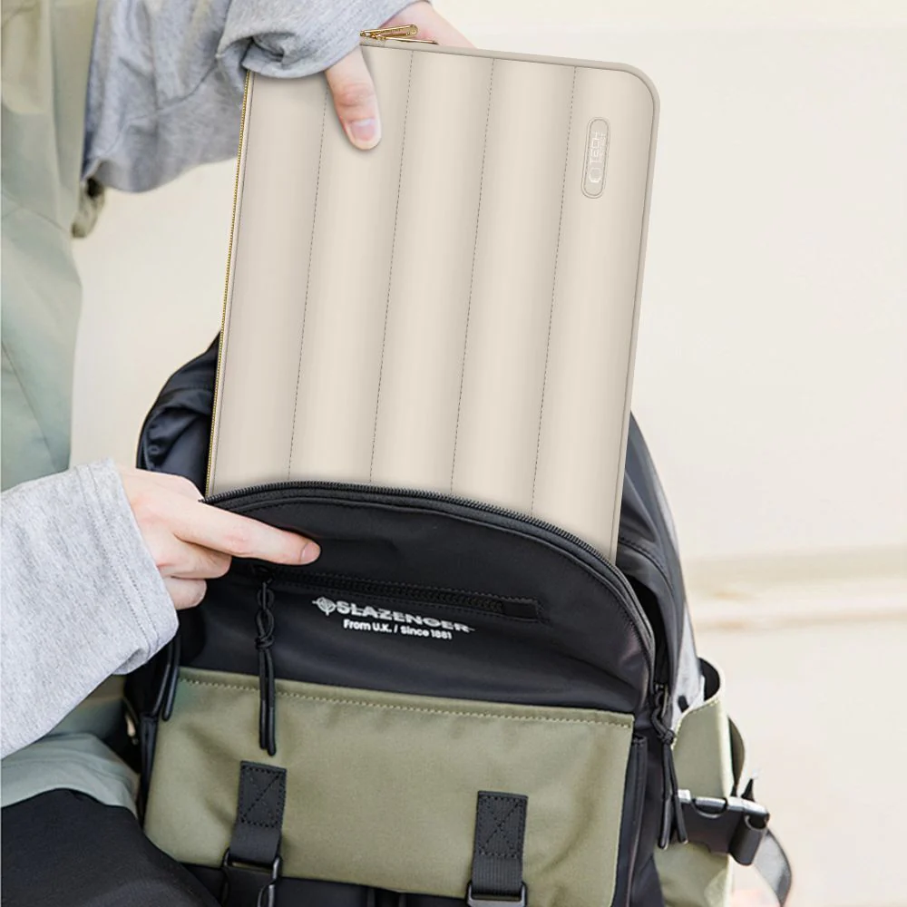 Schutzhülle für Laptop 15" - 16" + kleine Zubehörtasche, Tech-Protect Puffy, Hellbeige - Image 6