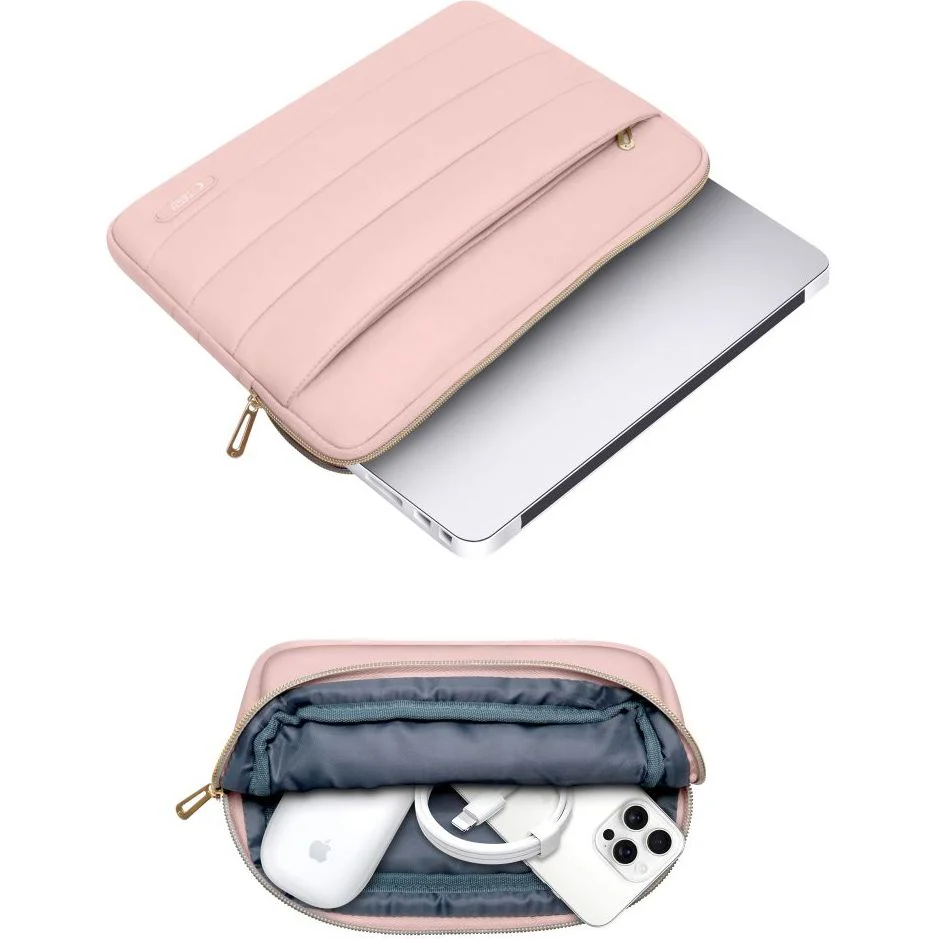 Schutzhülle für Laptop 15" - 16" + kleine Zubehörtasche, Tech-Protect Puffy, Rosa - Image 5