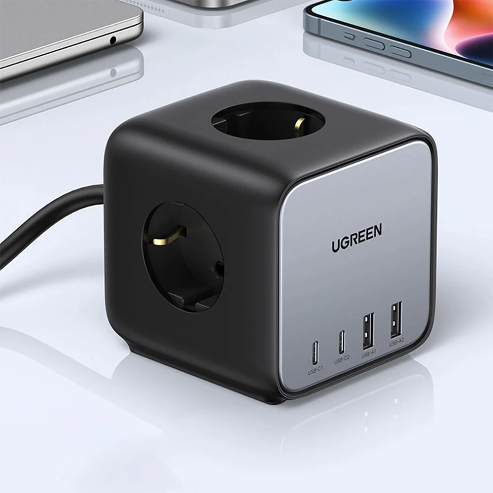 Steckdosenleiste/Verlängerungskabel USB 65W / AC 3680W, 2x USB-A, 2x USB Typ C, 3x Schuko (F), Ugreen CD268, Schwarz - Image 4